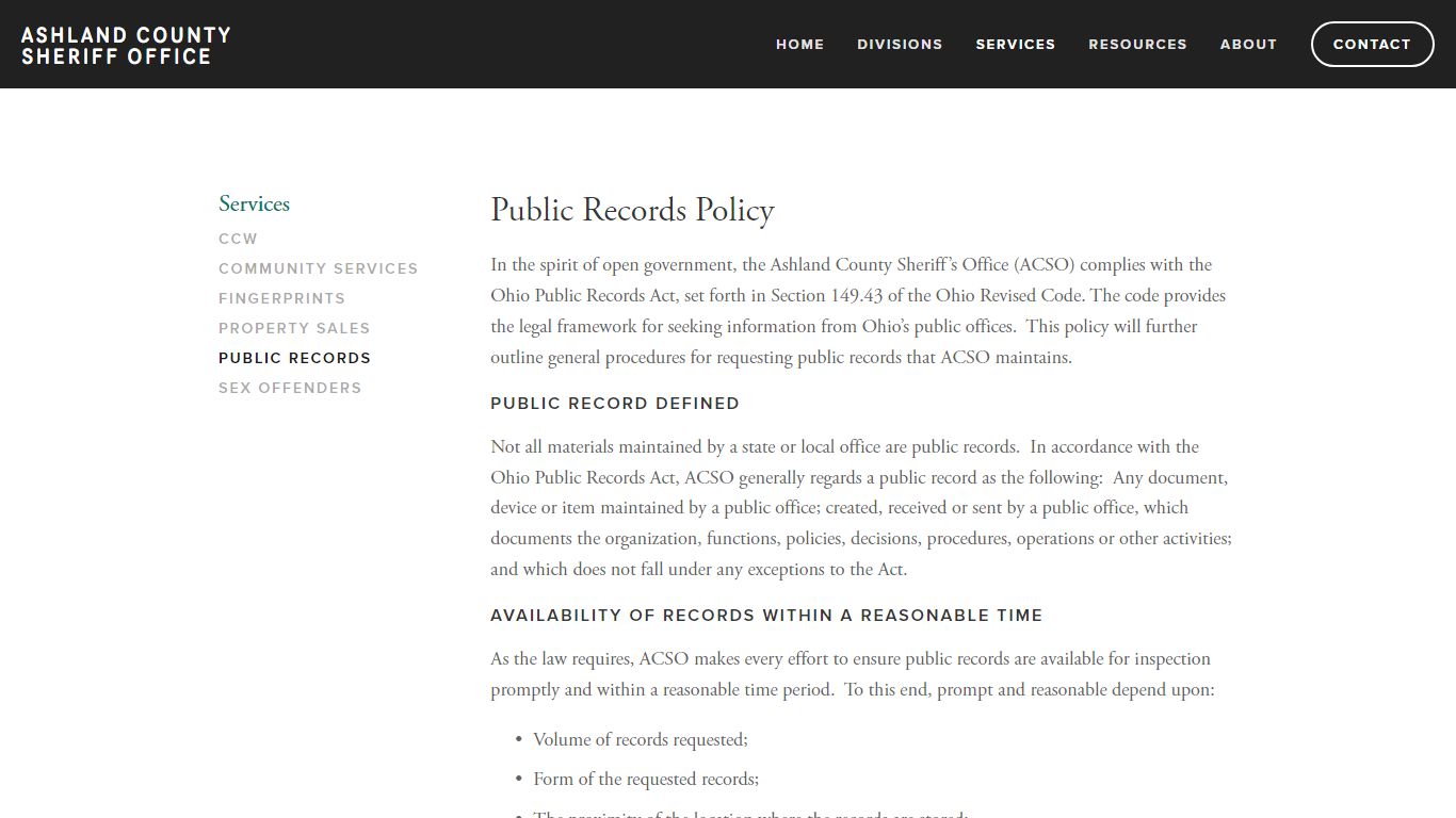 Public Records — Ashland County Sheriff Office